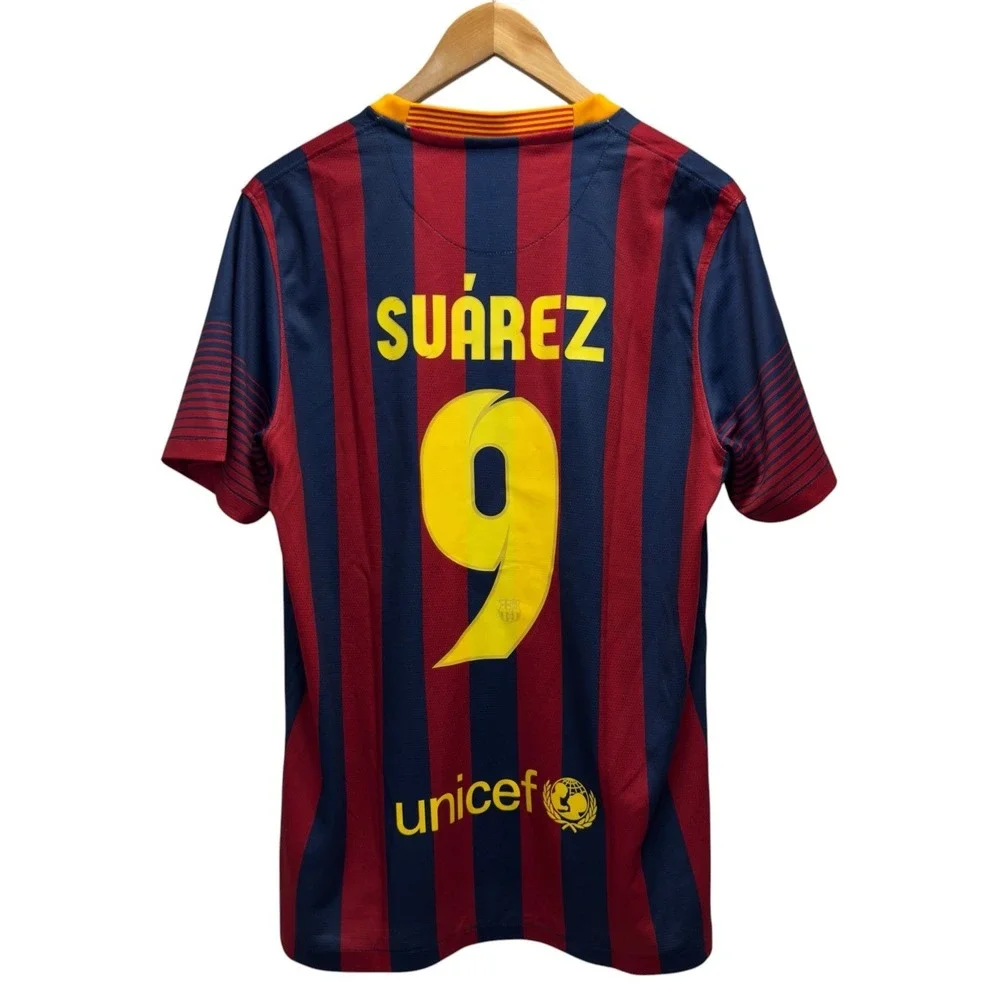 Nike FC Barcelona Luis Suarez #9 2013-2014 Men's Sz Large Home Soccer Jersey euc